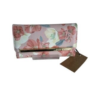 Brand New Steve Madden Pink Floral Metallic Gold Liner Tri-Fold Wallet Cute!